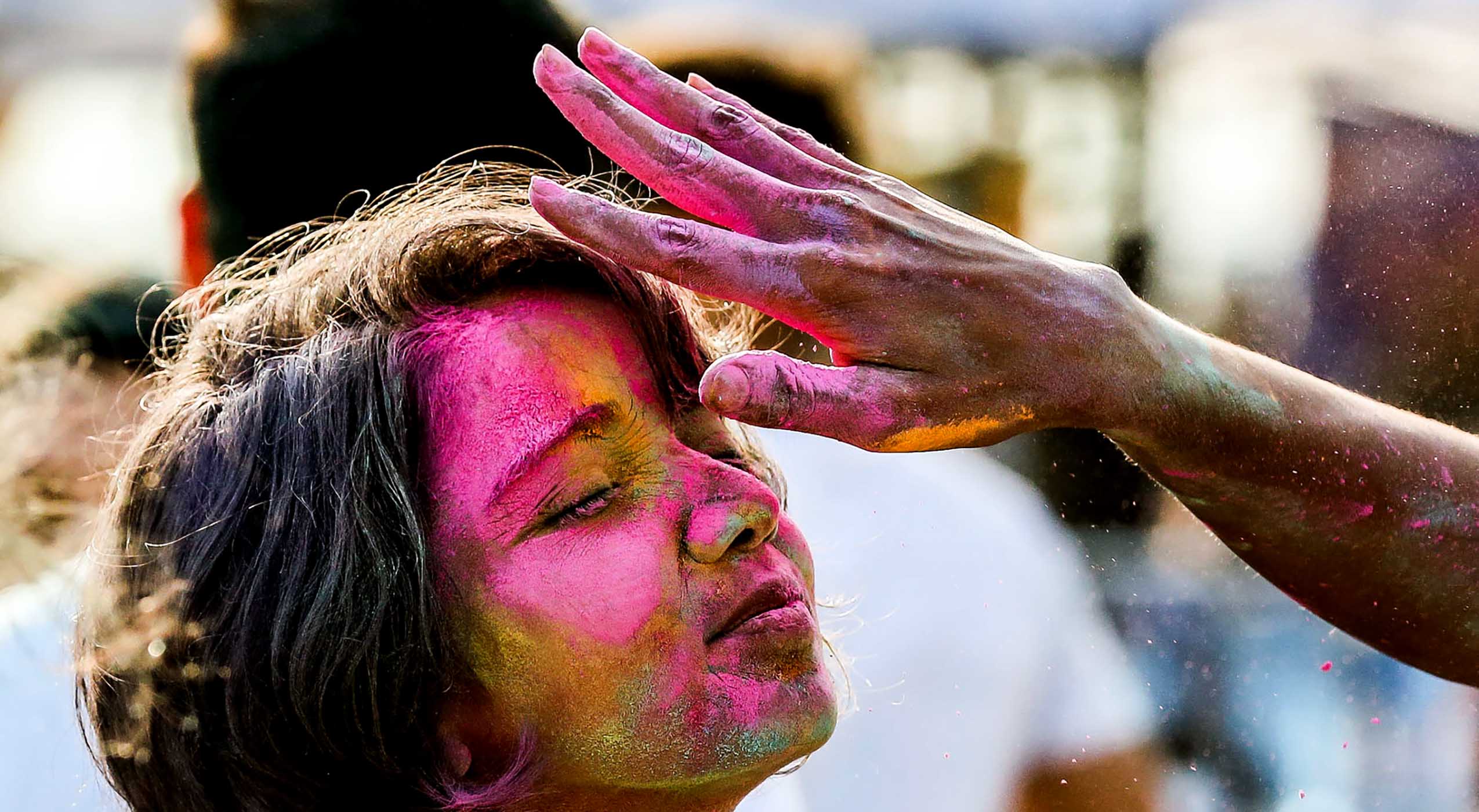 A woman takes part in the celebration during the Holi Festival in Pasay City, the Philippines, March 11, 2023. The Hindu festival Holi, also known as the 