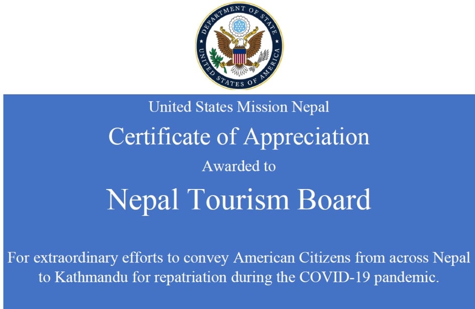 पर्यटन बोर्डलाई अमेरिकी दूतावासको सम्मान