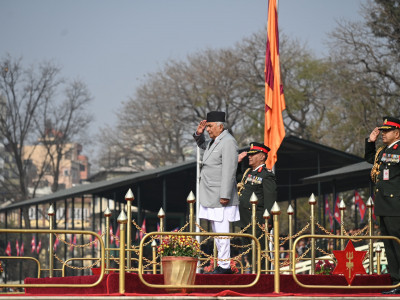 नेपाली सेना स्थापनाको २६२ औं वार्षिकोत्सबको अवसरमा राष्ट्रपति पौडेल टुँडिखेलमा